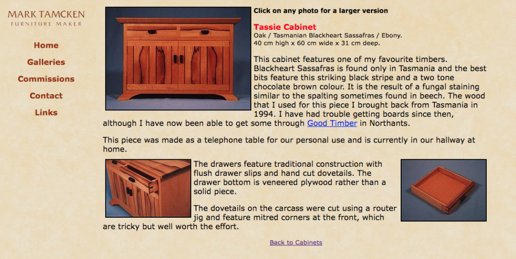 Cabinet maker website screenshot